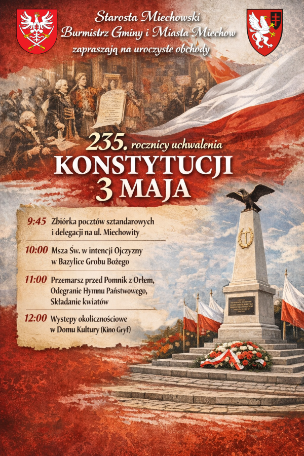 Plakt informujący o obchodach 235. rocznicy uchwalenia Konstytucji 3 maja